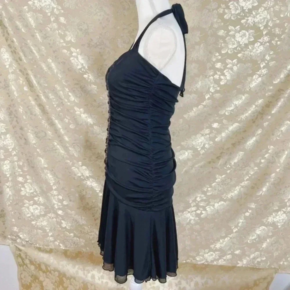 y2k Vintage Ruby Rox Halter Black and Gold Ruched Dress Women's Size L - Picture 4 of 8
